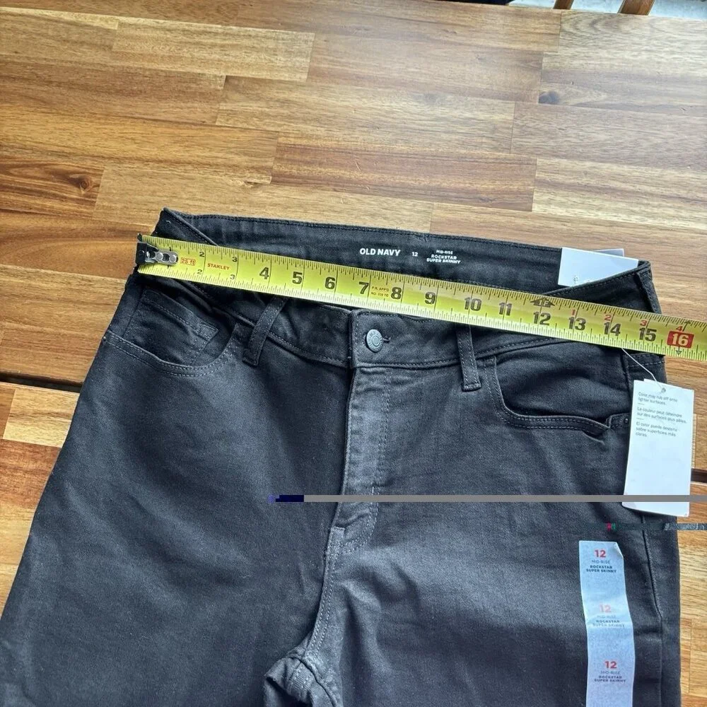 Old Navy Womens Sz 12 Mid‎ Rise Rockstar Super Skinny Black Jeans NWT Casual NWT